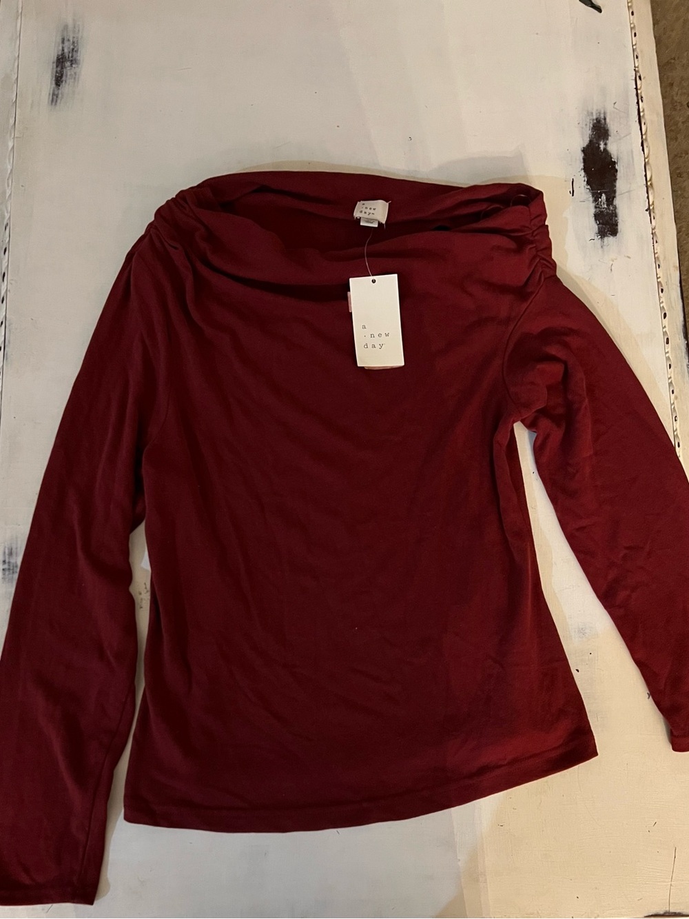 a new day Women's Long-Sleeve Burgundy Cowl Neck Top Size XL NWT